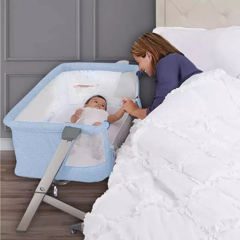 Moïse et Cododo Skylar – Bleu : Hauteur réglable, Pliable pour un transport facile, Cadre métallique