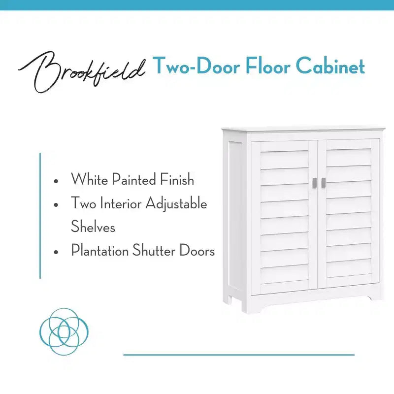 Meuble de rangement et d'organisation Brookfield à deux portes avec étagères réglables pour salle de bain et buanderie - Blanc