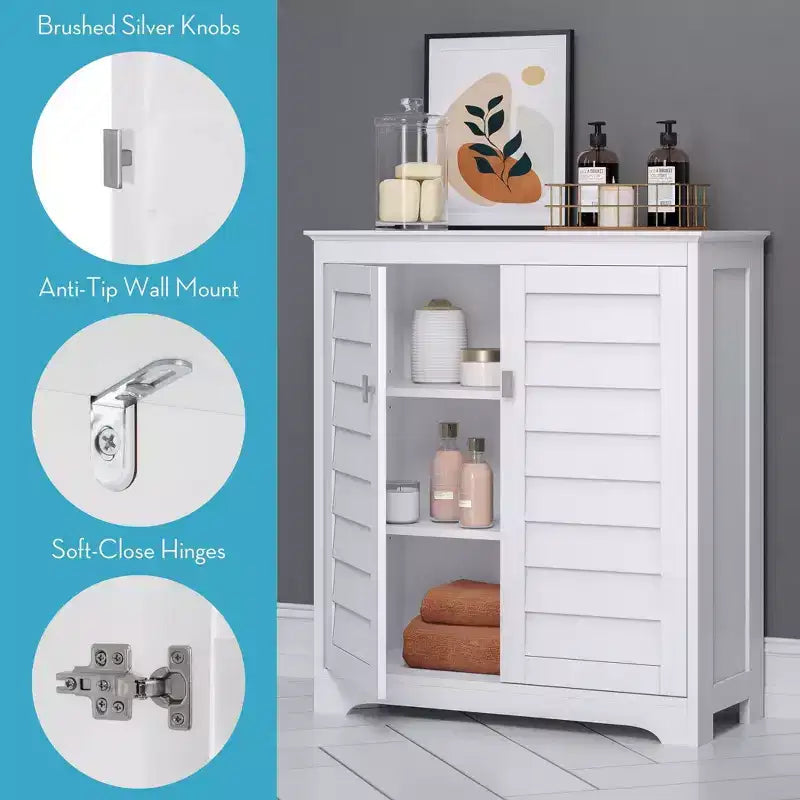 Meuble de rangement et d'organisation Brookfield à deux portes avec étagères réglables pour salle de bain et buanderie - Blanc