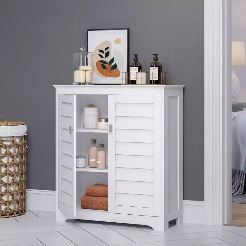 Meuble de rangement et d'organisation Brookfield à deux portes avec étagères réglables pour salle de bain et buanderie - Blanc