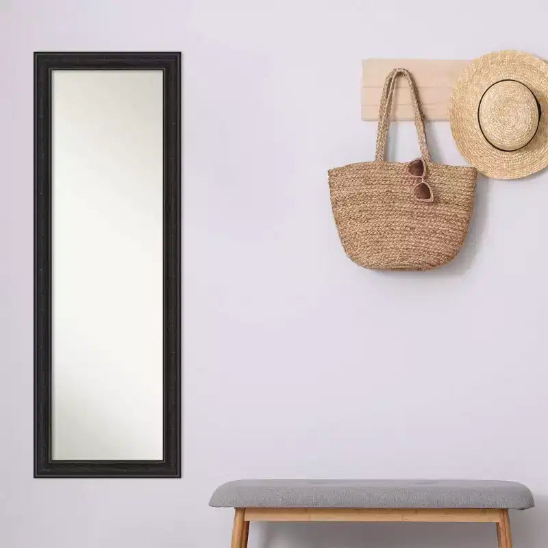 Miroir de porte étroit 18" x 52" noir naufrage sans biseau, pleine longueur