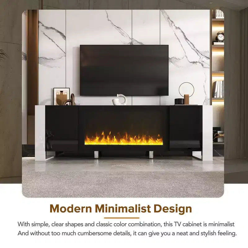 Meuble TV moderne pour téléviseurs jusqu'à 78 po avec foyer électrique décoratif et 2 armoires