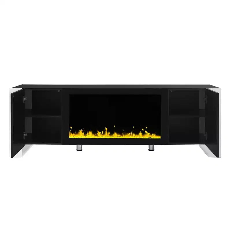 Meuble TV moderne pour téléviseurs jusqu'à 78 po avec foyer électrique décoratif et 2 armoires