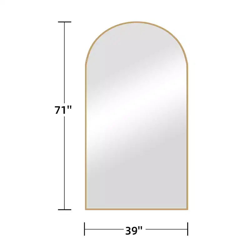 Miroir sur pied plein corps arqué de 39 po L x 71 po H, cadre métallique, grand miroir mural et miroir de sol en noir