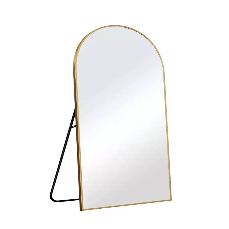 Miroir sur pied plein corps arqué de 39 po L x 71 po H, cadre métallique, grand miroir mural et miroir de sol en noir
