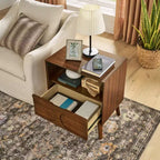 Table d'appoint de canapé cannelée moderne, Table d'appoint en bois avec tiroir et étagère ouverte, Table de chevet d'appoint pour chambre à coucher, Table de chevet de ferme pour salon