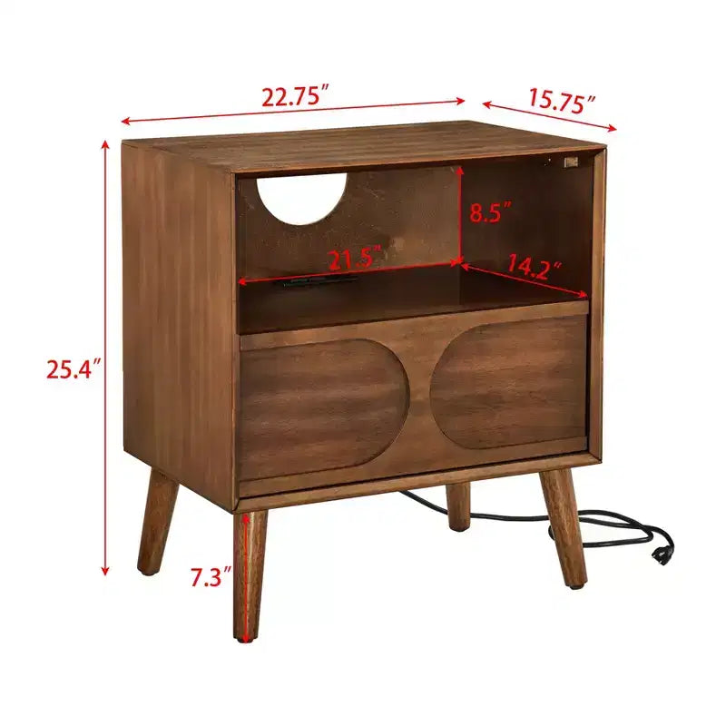 Table d'appoint de canapé cannelée moderne, Table d'appoint en bois avec tiroir et étagère ouverte, Table de chevet d'appoint pour chambre à coucher, Table de chevet de ferme pour salon