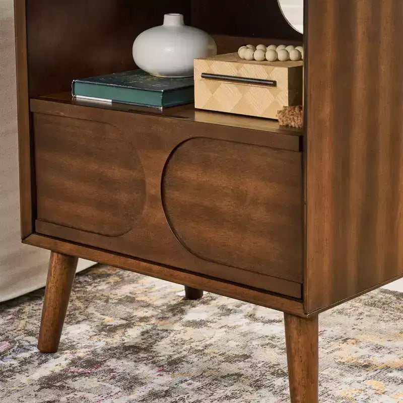 Table d'appoint de canapé cannelée moderne, Table d'appoint en bois avec tiroir et étagère ouverte, Table de chevet d'appoint pour chambre à coucher, Table de chevet de ferme pour salon