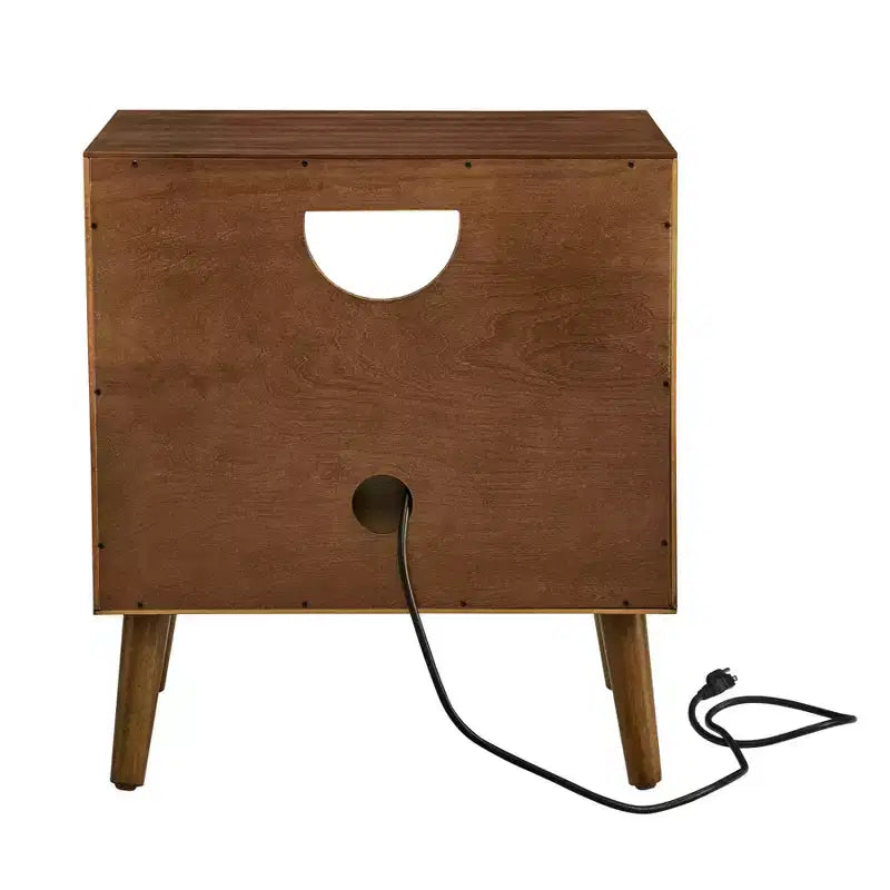 Table d'appoint de canapé cannelée moderne, Table d'appoint en bois avec tiroir et étagère ouverte, Table de chevet d'appoint pour chambre à coucher, Table de chevet de ferme pour salon