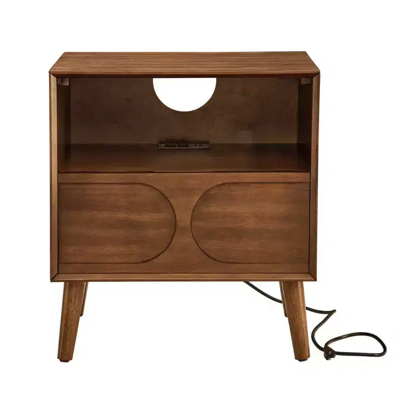 Table d'appoint de canapé cannelée moderne, Table d'appoint en bois avec tiroir et étagère ouverte, Table de chevet d'appoint pour chambre à coucher, Table de chevet de ferme pour salon
