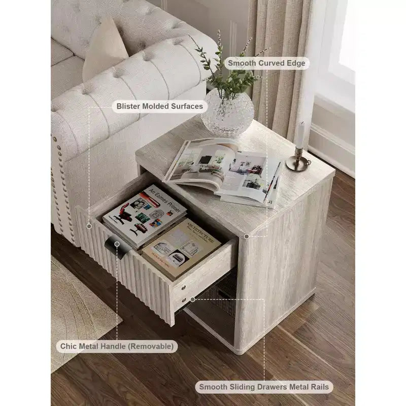 Table de chevet scandinave avec tiroirs encastrés, meuble de rangement, grande table de chevet moderne en bois de style Mid-Century