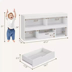 Étagère à Livres et Organisateur de Jouets à 2 Niveaux pour Enfants avec 5 Casiers et 1 Tiroir, Blanc pour Salle de Jeux/Chambre d'Enfants