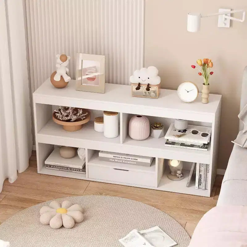 Étagère à Livres et Organisateur de Jouets à 2 Niveaux pour Enfants avec 5 Casiers et 1 Tiroir, Blanc pour Salle de Jeux/Chambre d'Enfants
