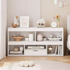 Étagère à Livres et Organisateur de Jouets à 2 Niveaux pour Enfants avec 5 Casiers et 1 Tiroir, Blanc pour Salle de Jeux/Chambre d'Enfants