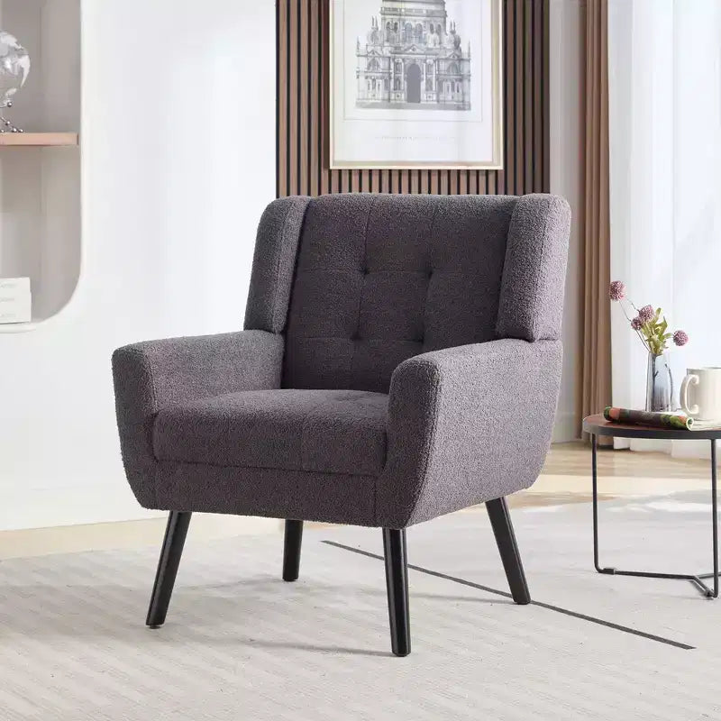 Fauteuil d'appoint moderne capitonné pour salon, fauteuil rembourré doux avec pieds en bois noir, ergonomique pour chambre à coucher