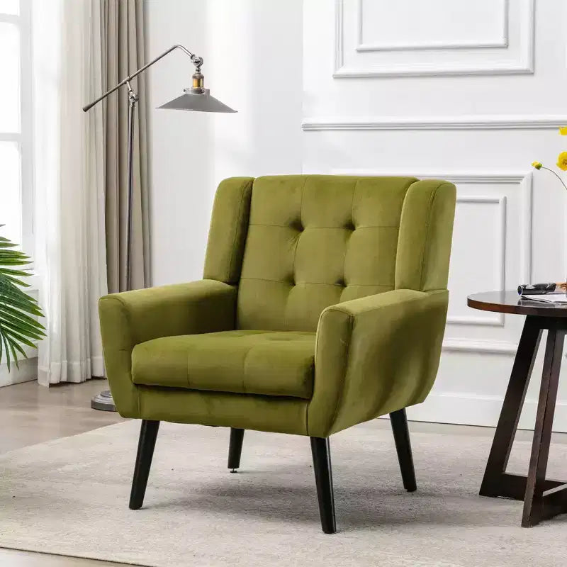 Fauteuil d'appoint moderne capitonné pour salon, fauteuil rembourré doux avec pieds en bois noir, ergonomique pour chambre à coucher