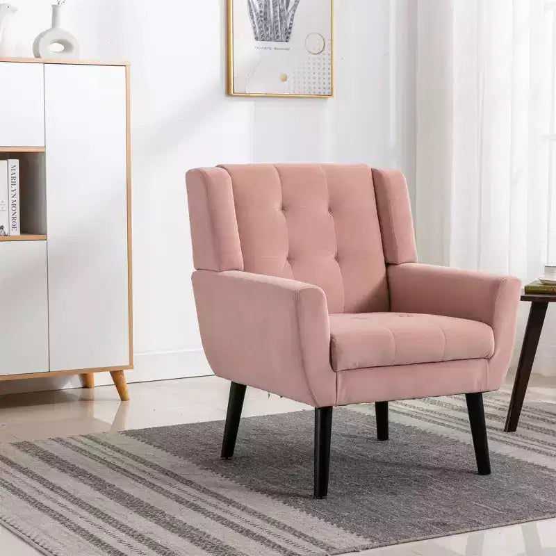 Fauteuil d'appoint moderne capitonné pour salon, fauteuil rembourré doux avec pieds en bois noir, ergonomique pour chambre à coucher