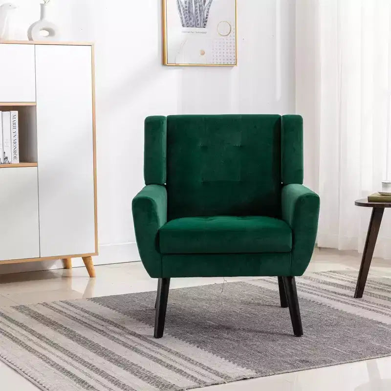 Fauteuil d'appoint moderne capitonné pour salon, fauteuil rembourré doux avec pieds en bois noir, ergonomique pour chambre à coucher
