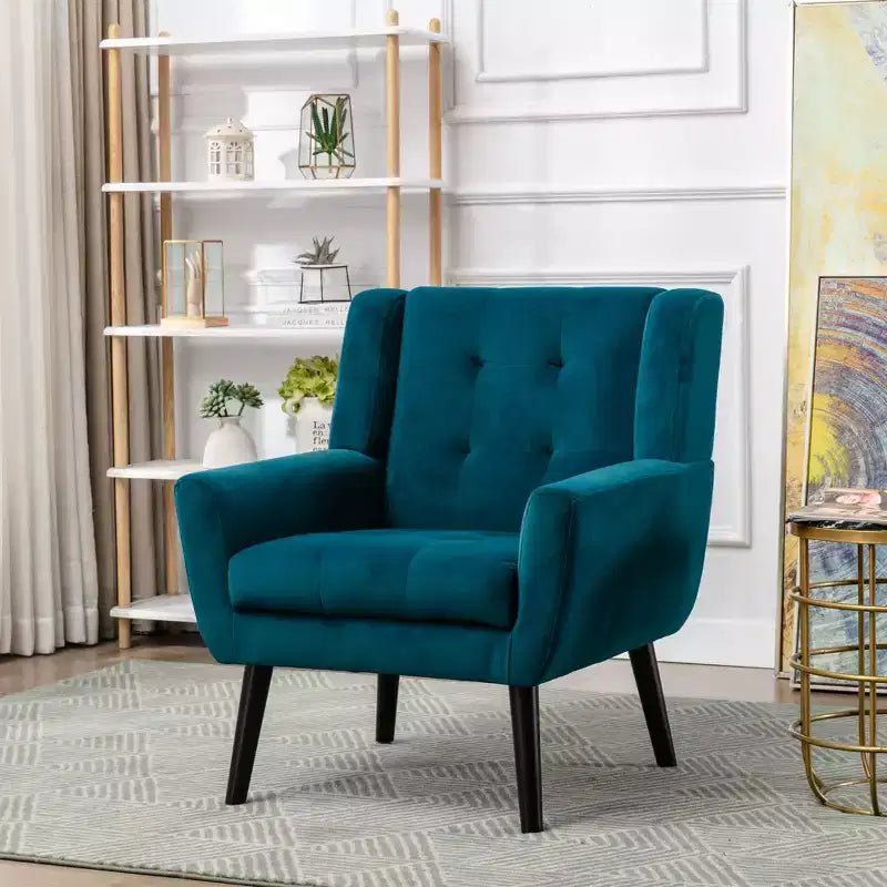 Fauteuil d'appoint moderne capitonné pour salon, fauteuil rembourré doux avec pieds en bois noir, ergonomique pour chambre à coucher