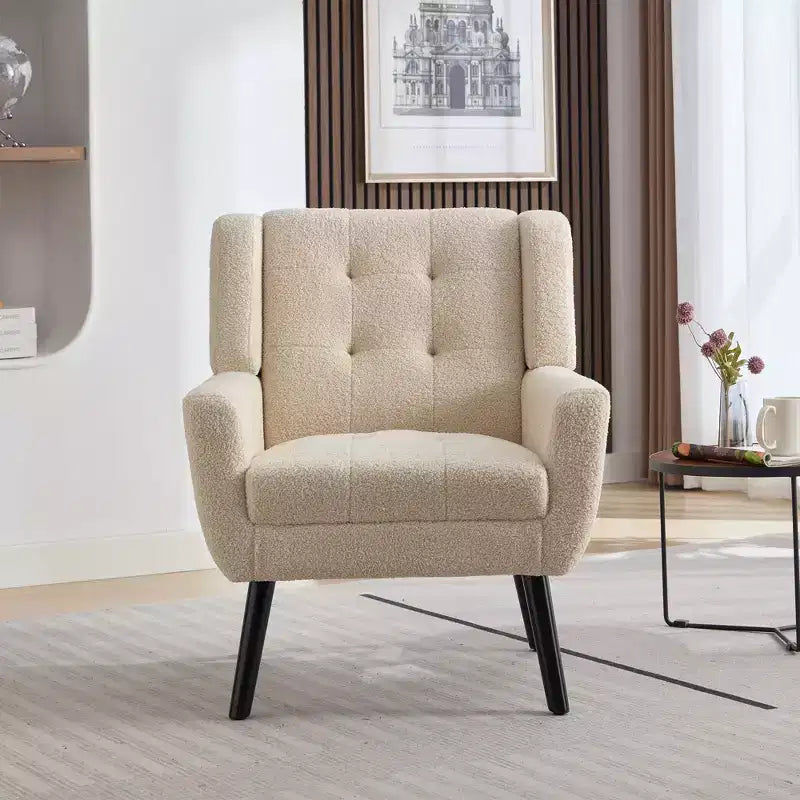 Fauteuil d'appoint moderne capitonné pour salon, fauteuil rembourré doux avec pieds en bois noir, ergonomique pour chambre à coucher
