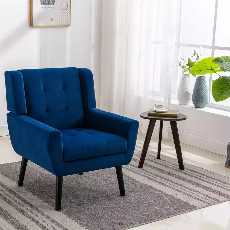Fauteuil d'appoint moderne capitonné pour salon, fauteuil rembourré doux avec pieds en bois noir, ergonomique pour chambre à coucher
