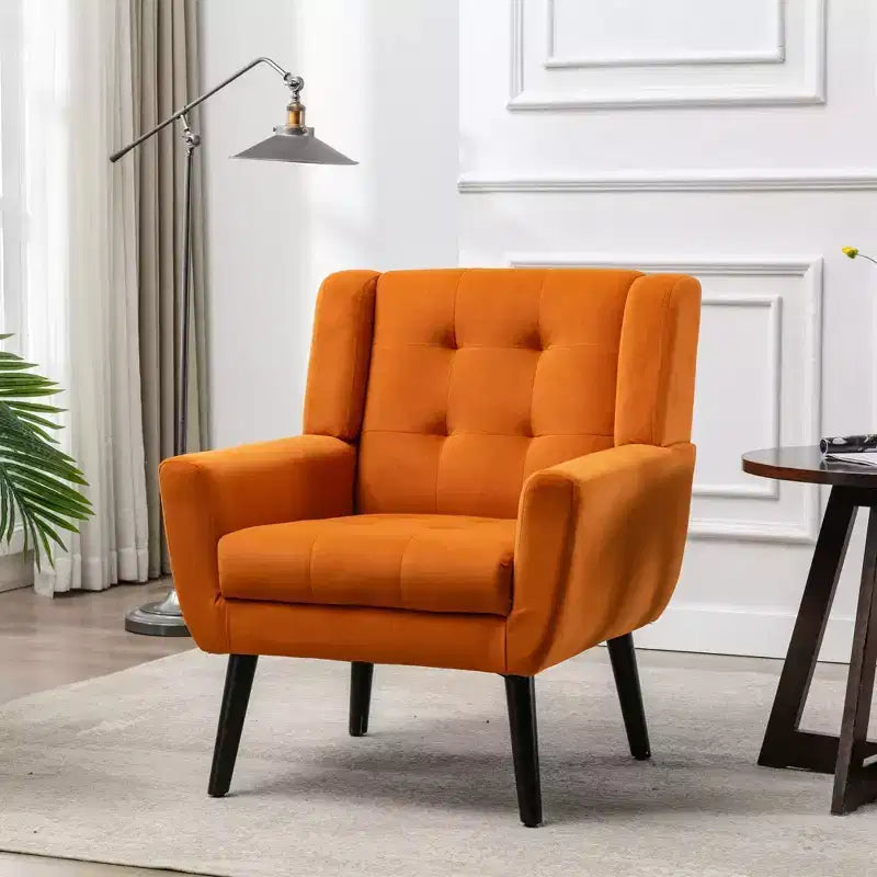 Fauteuil d'appoint moderne capitonné pour salon, fauteuil rembourré doux avec pieds en bois noir, ergonomique pour chambre à coucher