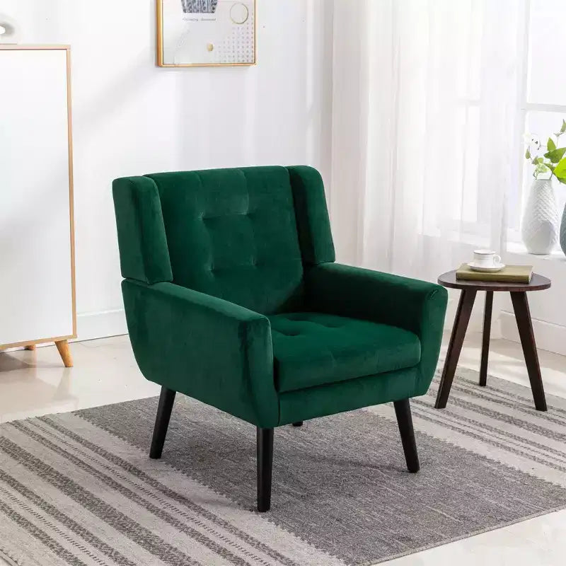 Fauteuil d'appoint moderne capitonné pour salon, fauteuil rembourré doux avec pieds en bois noir, ergonomique pour chambre à coucher