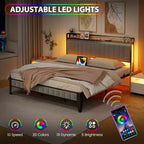 Cadre de lit avec tête de lit de rangement | Lumières LED et ports de charge | Pas besoin de sommier | Cadre métallique | Montage facile
