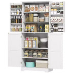 Meuble de cuisine de 72 po pour garde-manger de style ferme, grande armoire de rangement avec 4 portes de grange, 4 étagères réglables, 8 étagères de porte