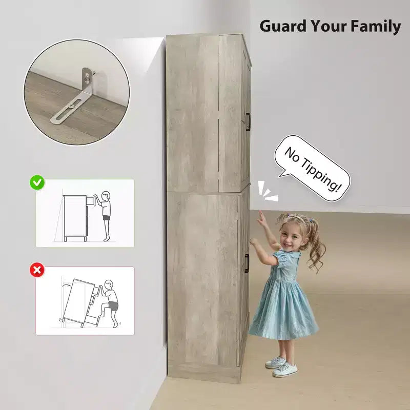 Meuble de cuisine de 72 po pour garde-manger de style ferme, grande armoire de rangement avec 4 portes de grange, 4 étagères réglables, 8 étagères de porte
