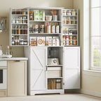 Meuble de cuisine de 72 po pour garde-manger de style ferme, grande armoire de rangement avec 4 portes de grange, 4 étagères réglables, 8 étagères de porte