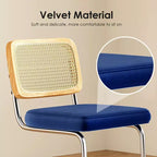 2 tabourets de bar hauteur comptoir, tabourets de bar rembourrés en velours avec dossier en rotin, tabourets de 61 cm, chaises de bar sans accoudoirs pour îlot de cuisine, bleu roi