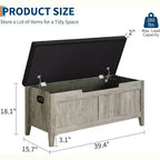 Banc de rangement de 100 cm avec siège rembourré, coffre de rangement en bois avec 2 charnières de sécurité pour entrée, salon, chambre à coucher, montage facile
