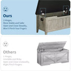 Banc de rangement de 100 cm avec siège rembourré, coffre de rangement en bois avec 2 charnières de sécurité pour entrée, salon, chambre à coucher, montage facile