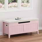 Banc de rangement de 100 cm avec siège rembourré, coffre de rangement en bois avec 2 charnières de sécurité pour entrée, salon, chambre à coucher, montage facile