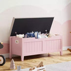 Banc de rangement de 100 cm avec siège rembourré, coffre de rangement en bois avec 2 charnières de sécurité pour entrée, salon, chambre à coucher, montage facile