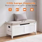 Banc de rangement de 100 cm avec siège rembourré, coffre de rangement en bois avec 2 charnières de sécurité pour entrée, salon, chambre à coucher, montage facile