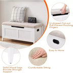 Banc de rangement de 100 cm avec siège rembourré, coffre de rangement en bois avec 2 charnières de sécurité pour entrée, salon, chambre à coucher, montage facile
