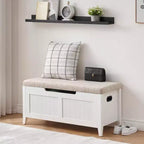 Banc de rangement de 100 cm avec siège rembourré, coffre de rangement en bois avec 2 charnières de sécurité pour entrée, salon, chambre à coucher, montage facile
