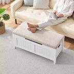 Banc de rangement de 100 cm avec siège rembourré, coffre de rangement en bois avec 2 charnières de sécurité pour entrée, salon, chambre à coucher, montage facile