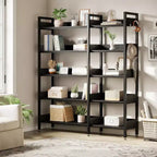 Étagère d'angle à 5 niveaux avec crochets, bibliothèque en bois avec étagères ouvertes et cadre métallique pour le bureau à domicile