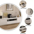 Meuble TV Blanc Brillant à Angles Arrondis - Meuble Console Multimédia Moderne pour Salon