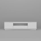 Meuble TV Blanc Brillant à Angles Arrondis - Meuble Console Multimédia Moderne pour Salon