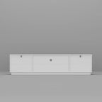 Meuble TV Blanc Brillant à Angles Arrondis - Meuble Console Multimédia Moderne pour Salon