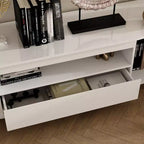 Meuble TV Blanc Brillant à Angles Arrondis - Meuble Console Multimédia Moderne pour Salon
