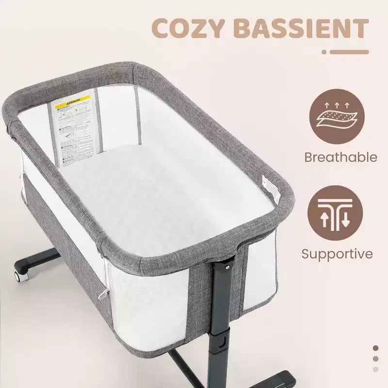 Moïse bébé sur roulettes, Lit de chevet portable pour nouveau-né, Berceau pour nourrisson entièrement en maille avec matelas souple amovible