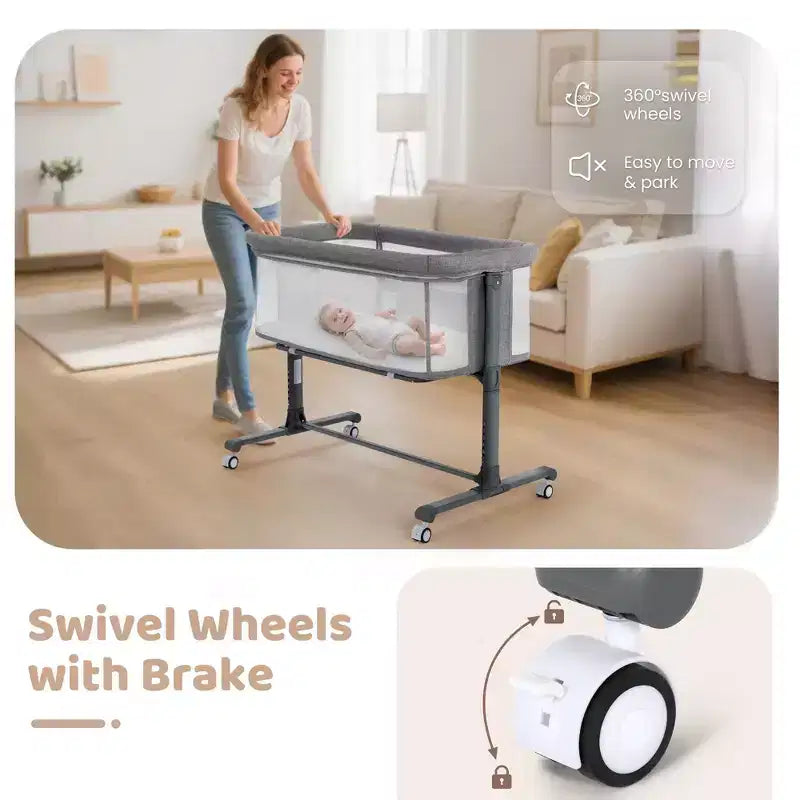 Moïse bébé sur roulettes, Lit de chevet portable pour nouveau-né, Berceau pour nourrisson entièrement en maille avec matelas souple amovible