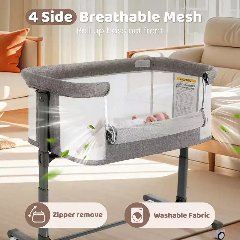 Moïse bébé sur roulettes, Lit de chevet portable pour nouveau-né, Berceau pour nourrisson entièrement en maille avec matelas souple amovible