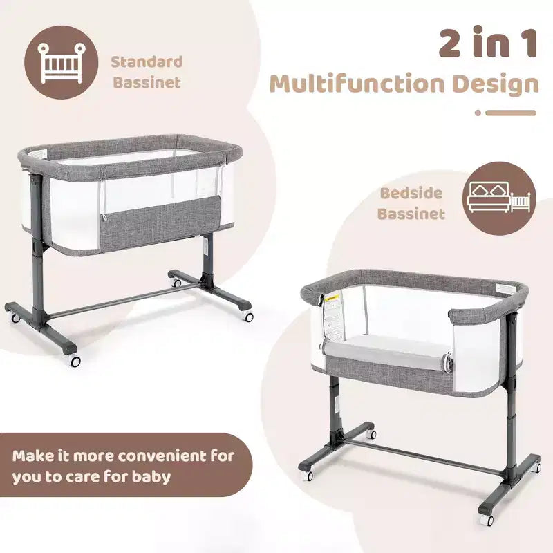 Moïse bébé sur roulettes, Lit de chevet portable pour nouveau-né, Berceau pour nourrisson entièrement en maille avec matelas souple amovible