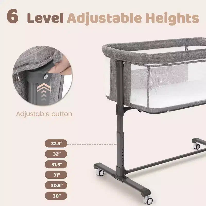 Moïse bébé sur roulettes, Lit de chevet portable pour nouveau-né, Berceau pour nourrisson entièrement en maille avec matelas souple amovible